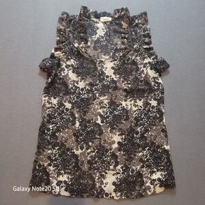 Converse One Star Womens Sleeveless Ruffle Neck Tree Print Top Size S